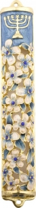 Mezuzah w/Crystals 12 cm Blue-White