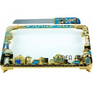 Challah Tray with Knife Turquoise