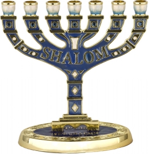 Menorah Shalom Enamel Blue